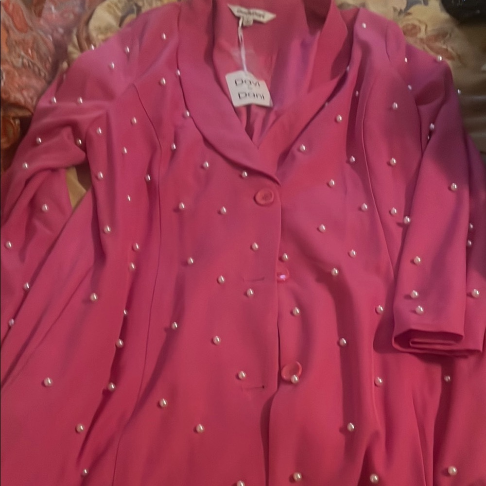 Pink Draped Jacket with Pearl Accents